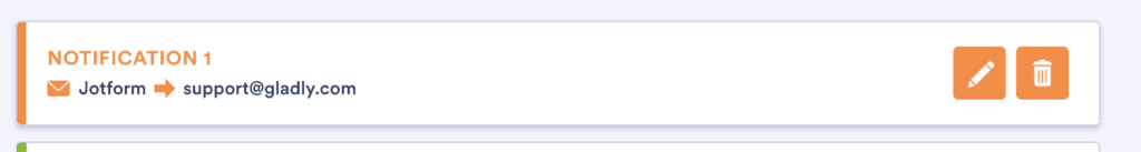 Notification from Jotform with email support and options to edit or delete.
