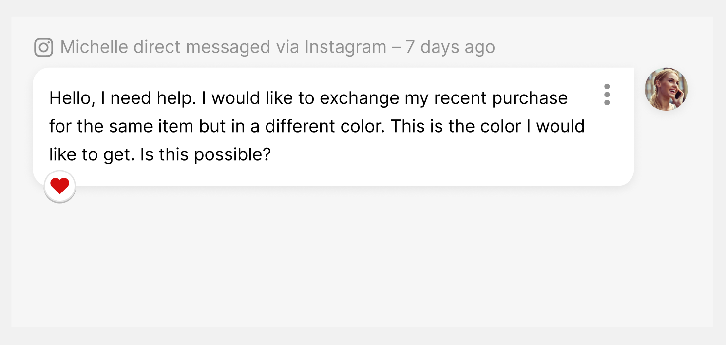 User requests help to exchange a recent purchase for a different color item.