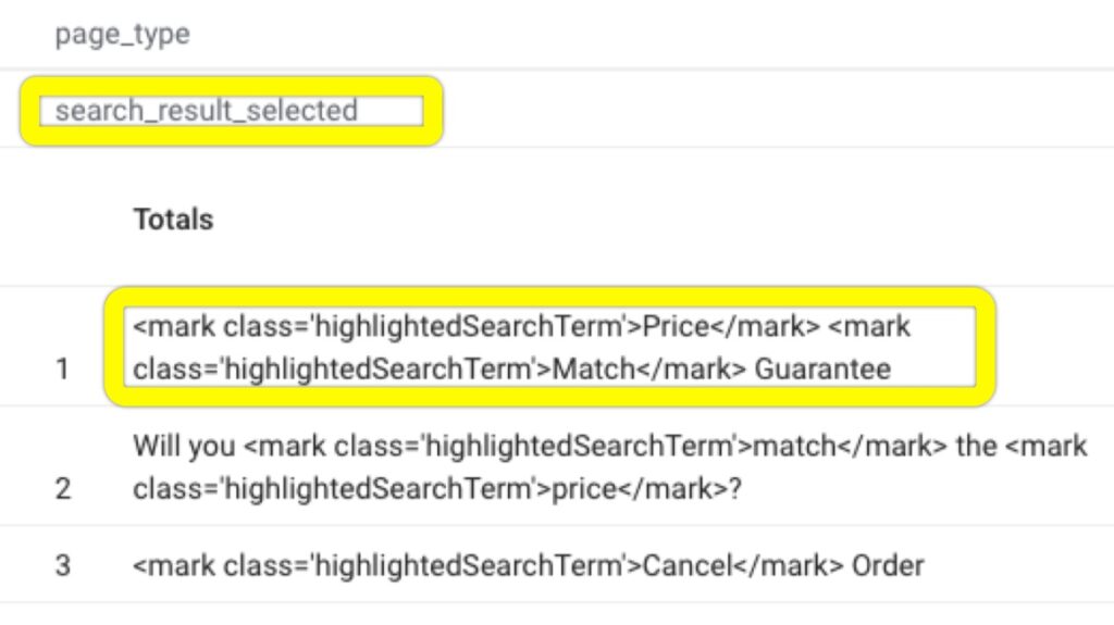 Highlighted terms include Price and Match in search results table.