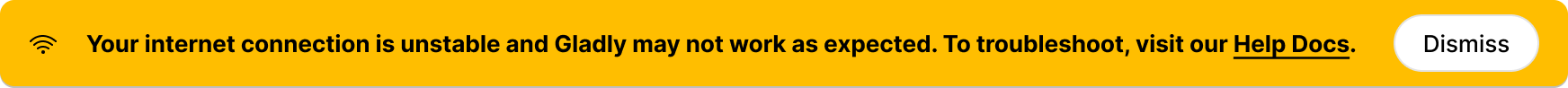 Notification about unstable internet connection and troubleshooting help documentation link.