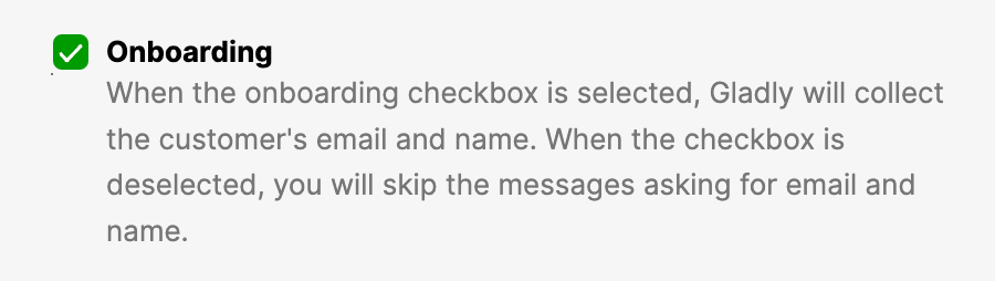 Checkbox for onboarding collects customer email and name for streamlined communication.