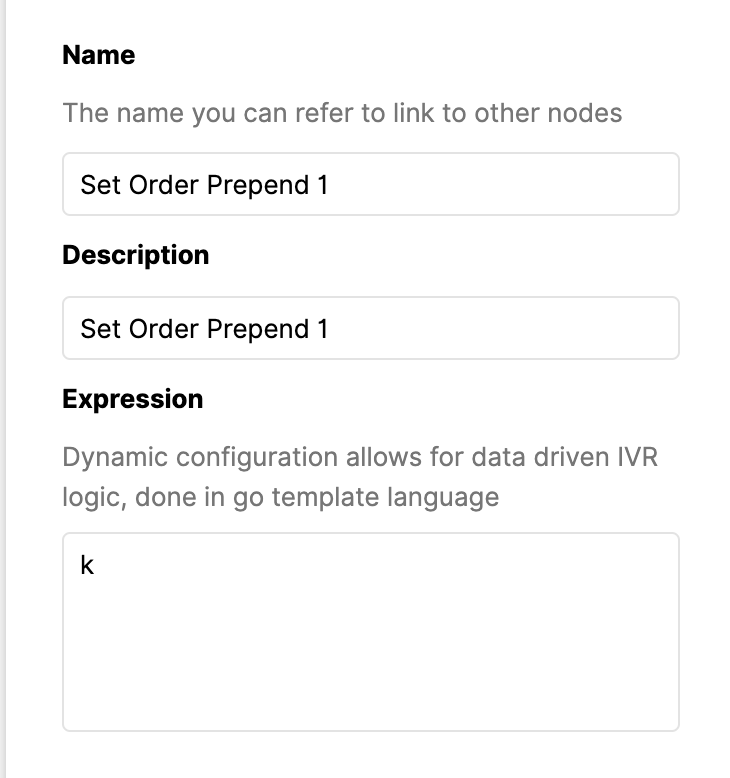 Configuration settings for dynamic IVR logic using Go template language.