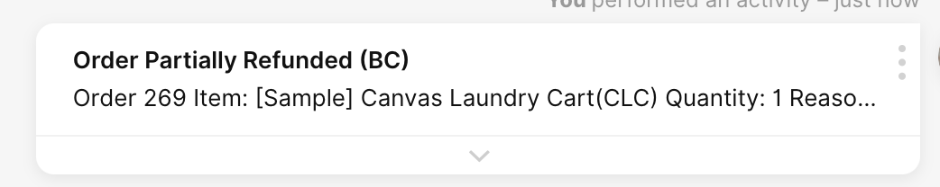 Notification of partial refund for order 269 regarding a canvas laundry cart.