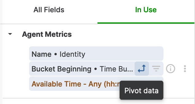 Agent metrics display with fields for identity, bucket beginning, and available time.