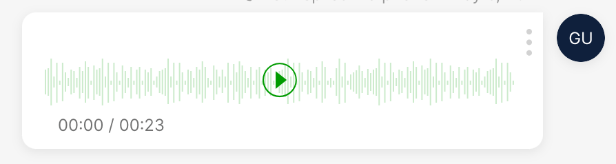 Audio waveform display with play button and duration indicators for playback control.