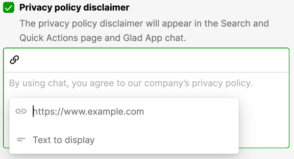 Privacy policy disclaimer with a link and agreement statement for users.