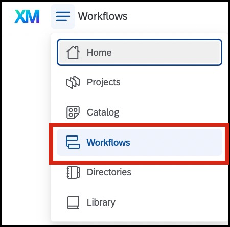 Navigation menu highlighting the Workflows section within a user interface.