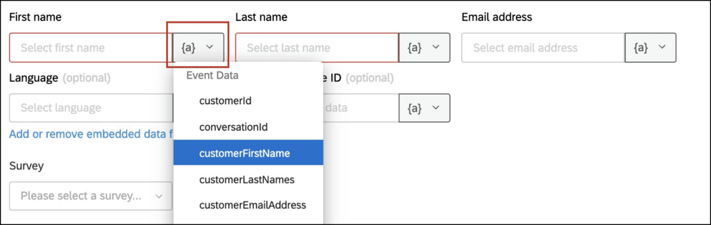 Form fields for entering first name, last name, email, and language selection.