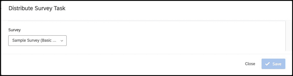 Interface for distributing a survey task with options to select and save.