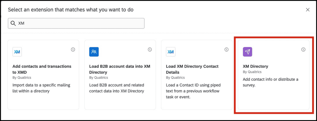 Selection of extensions for managing contacts and data in XM Directory interface.