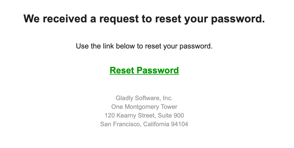 Email notification for password reset request with a clickable link provided.