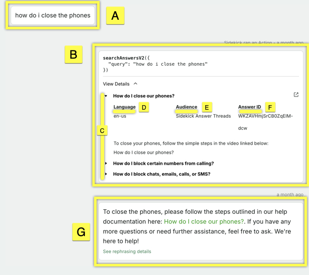 Instructions on closing phones and related help documentation for users.