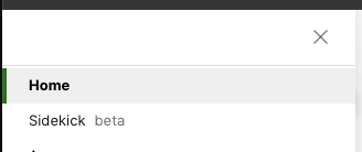 User interface showing a menu with 'Home' and 'Sidekick beta' options.