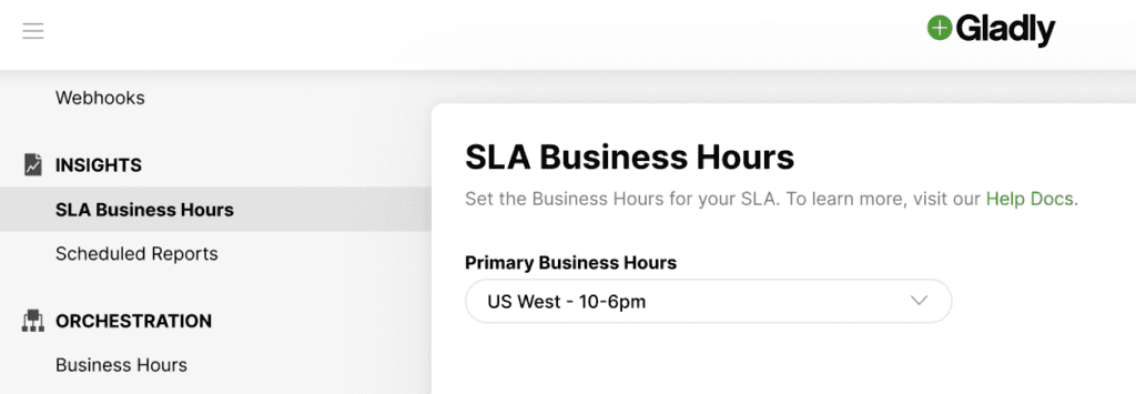 SLA Business Hours settings for US West, showing operational hours from 10 AM to 6 PM.