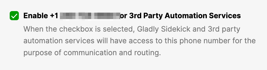 Checkbox selected for enabling third-party automation services and phone number access.