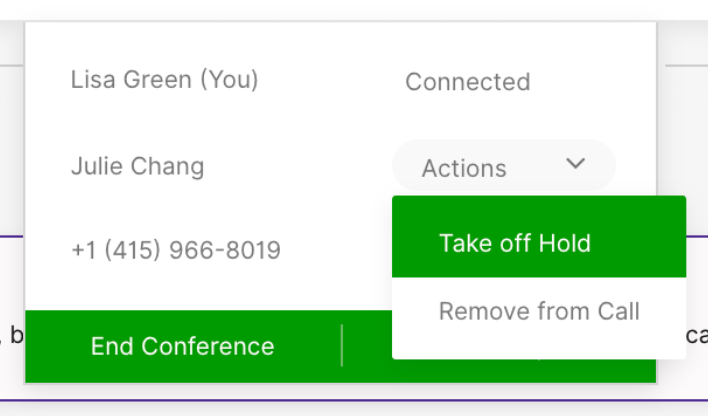 Call interface showing participants and options to manage the conference call.