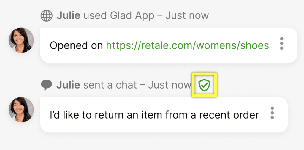 Julie uses Glad App to request a return for a recent order.