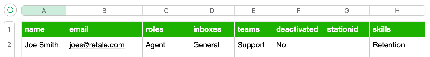 Table displaying user information including name, email, roles, and skills.