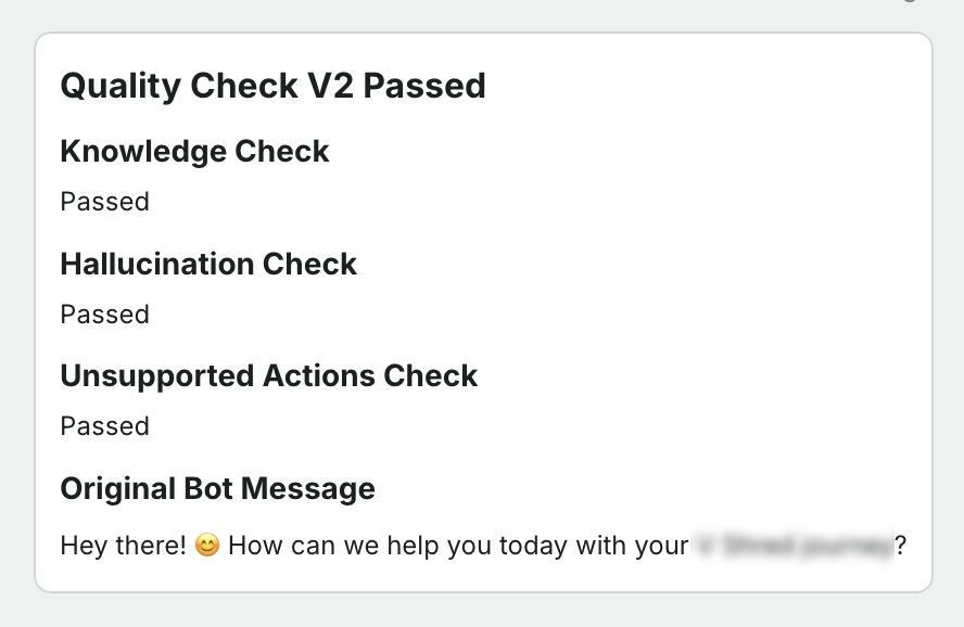 Quality check results showing all checks passed for the bot's performance.