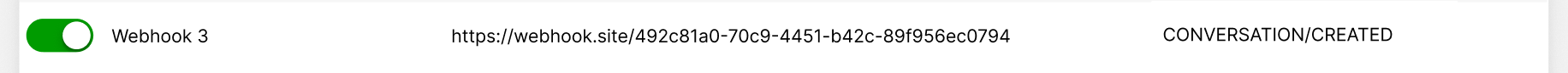 Webhook 3 toggle switch is enabled, indicating successful configuration completion.