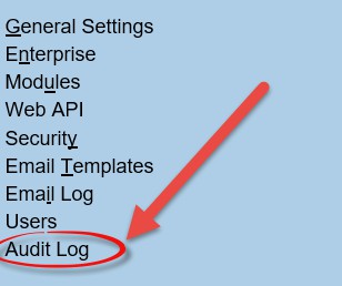 Menu options highlighting the 'Audit Log' section for user management settings.