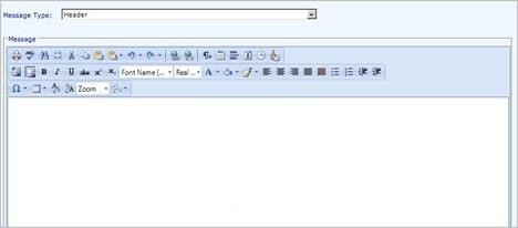 Text editor interface showing message type selection and formatting options.