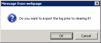 Popup message asking to export log before clearing it from the webpage.