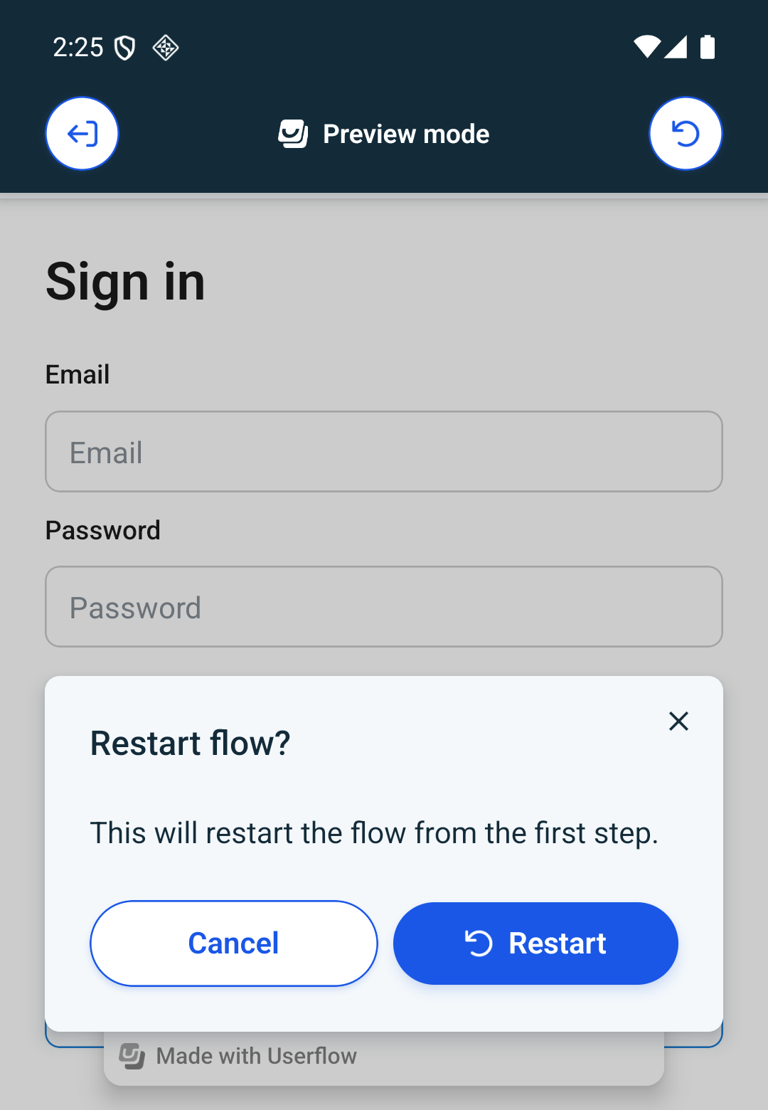 The Restart flow? prompt