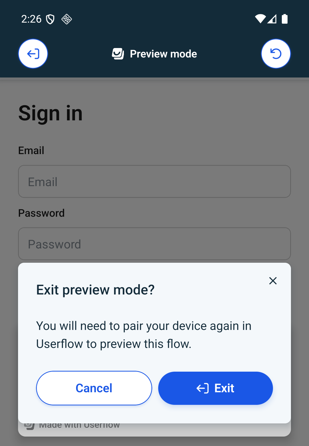 The Exit preview mode? prompt