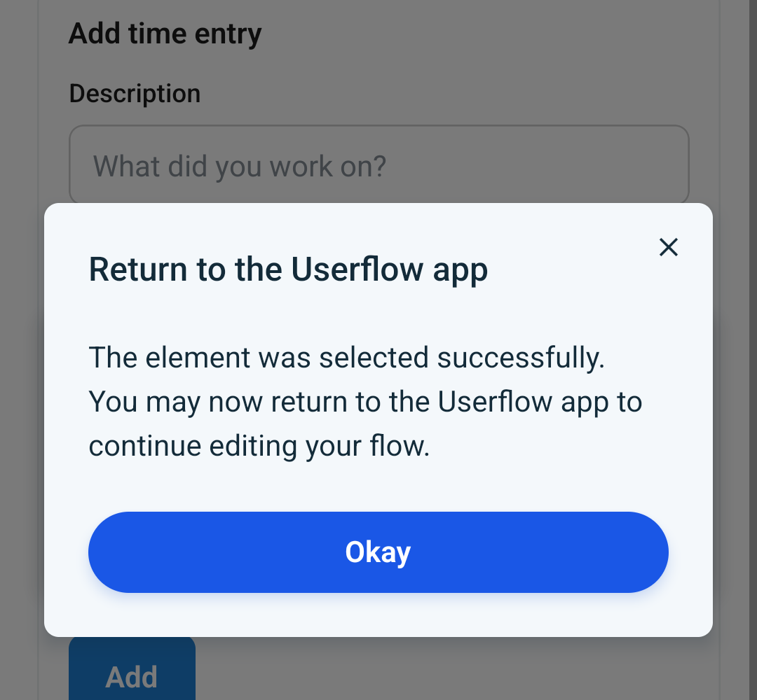 The confirmation after selecting an element
