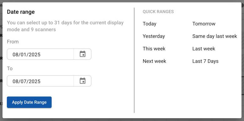 Calendar Date range picker with quick ranges and the day limit