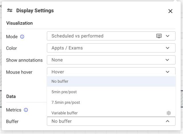 Calendar Display Settings with the Buffer dropdown open