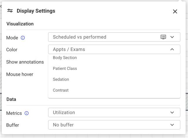 Calendar Display Settings with the Color dropdown open