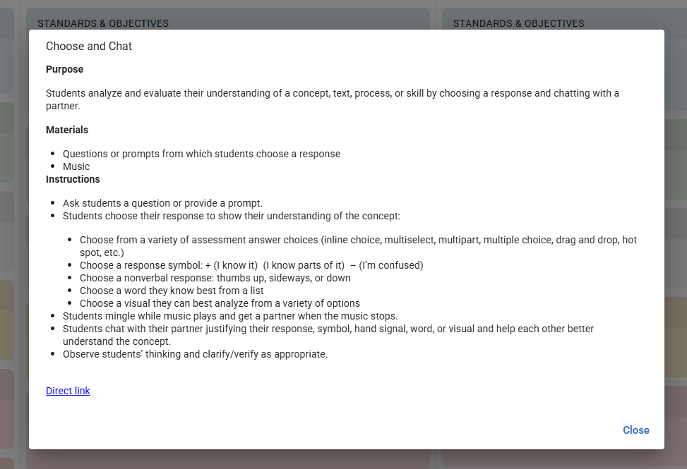 Instructions for students to choose responses and discuss understanding with partners.