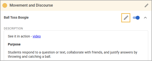 Edit icon highlighted for the Ball Toss Boogie strategy.