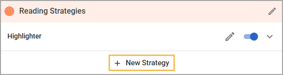 Interface showing reading strategies with an option to add a new strategy.