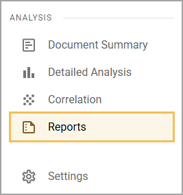 Menu options for analysis including Reports, Document Summary, and Detailed Analysis.