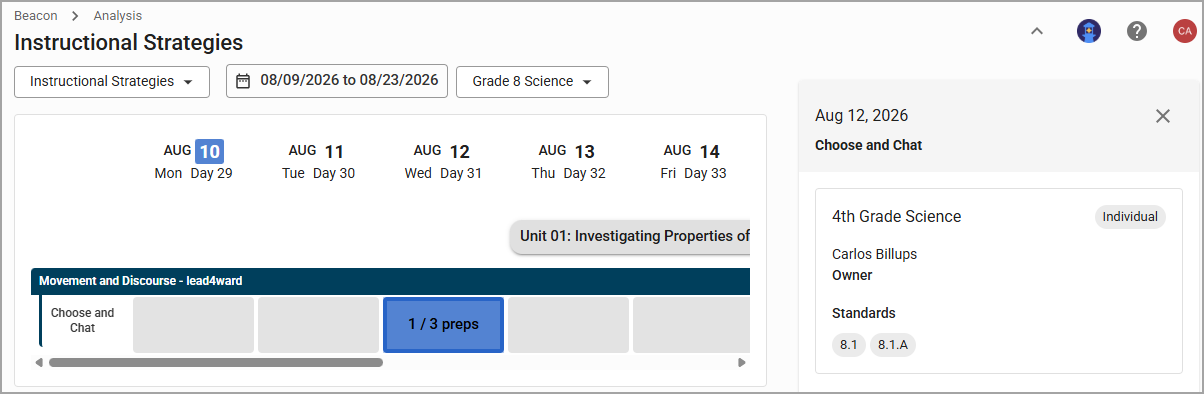 Instructional strategies for 8th grade science, including lesson planning and standards overview.