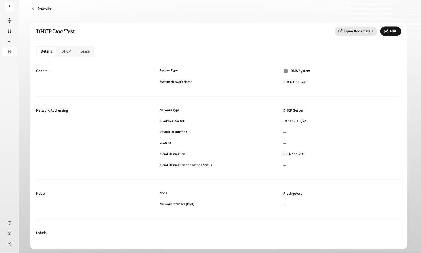 Details tab of a DHCP Server network