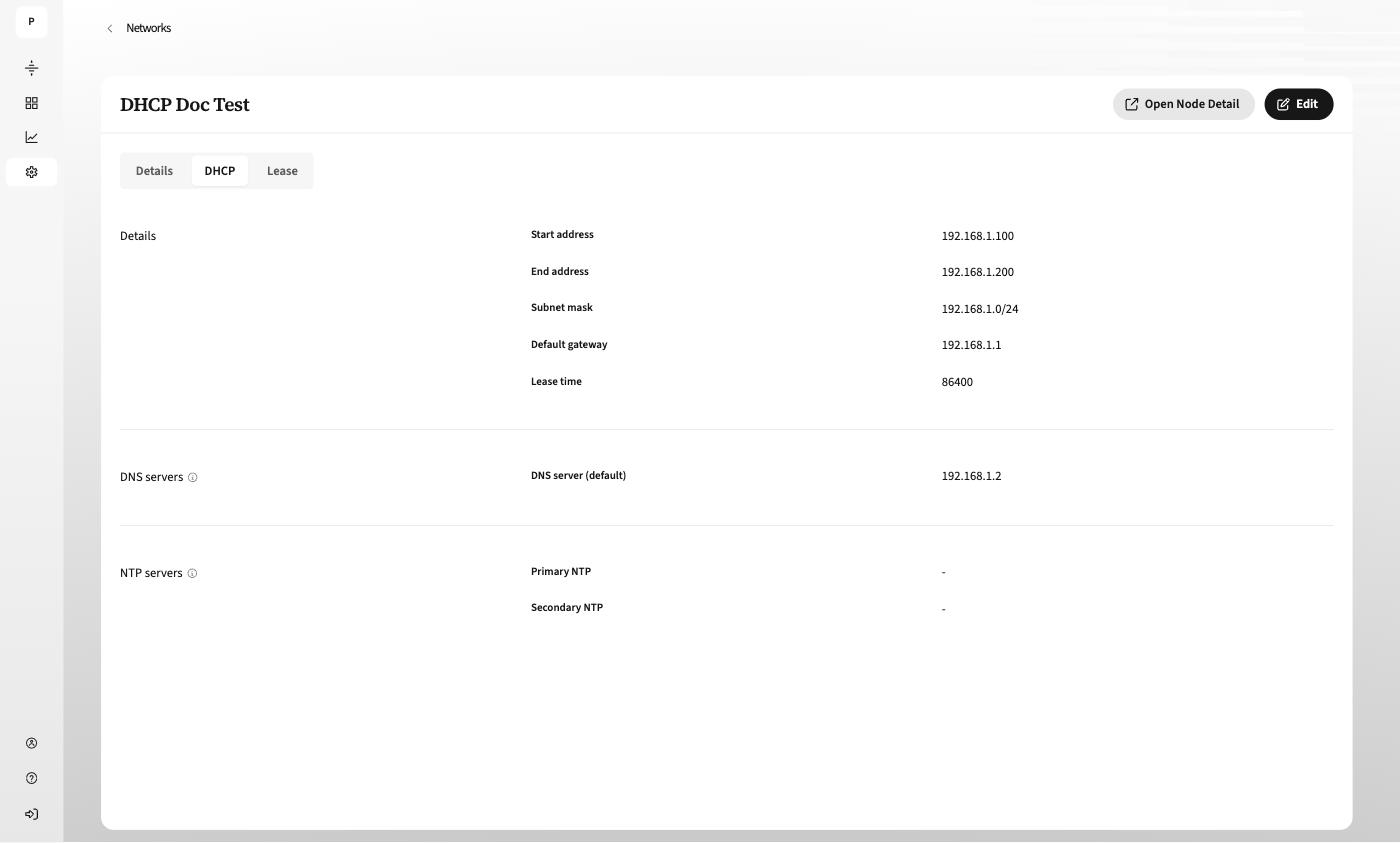 DHCP tab showing the deployed pool configuration