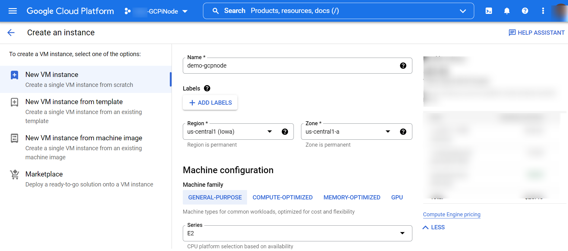 gcp create instance1