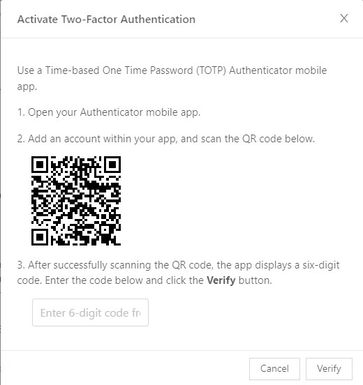 Two Factor Auth Enroll popup