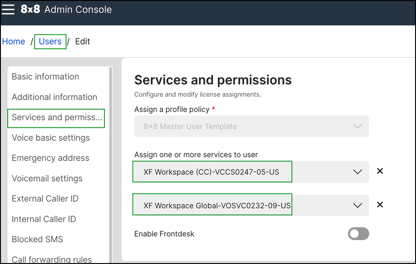 Select user's services and permissions while setting up user's services and permissions Select user's services and permissions while setting up user's services and permissions