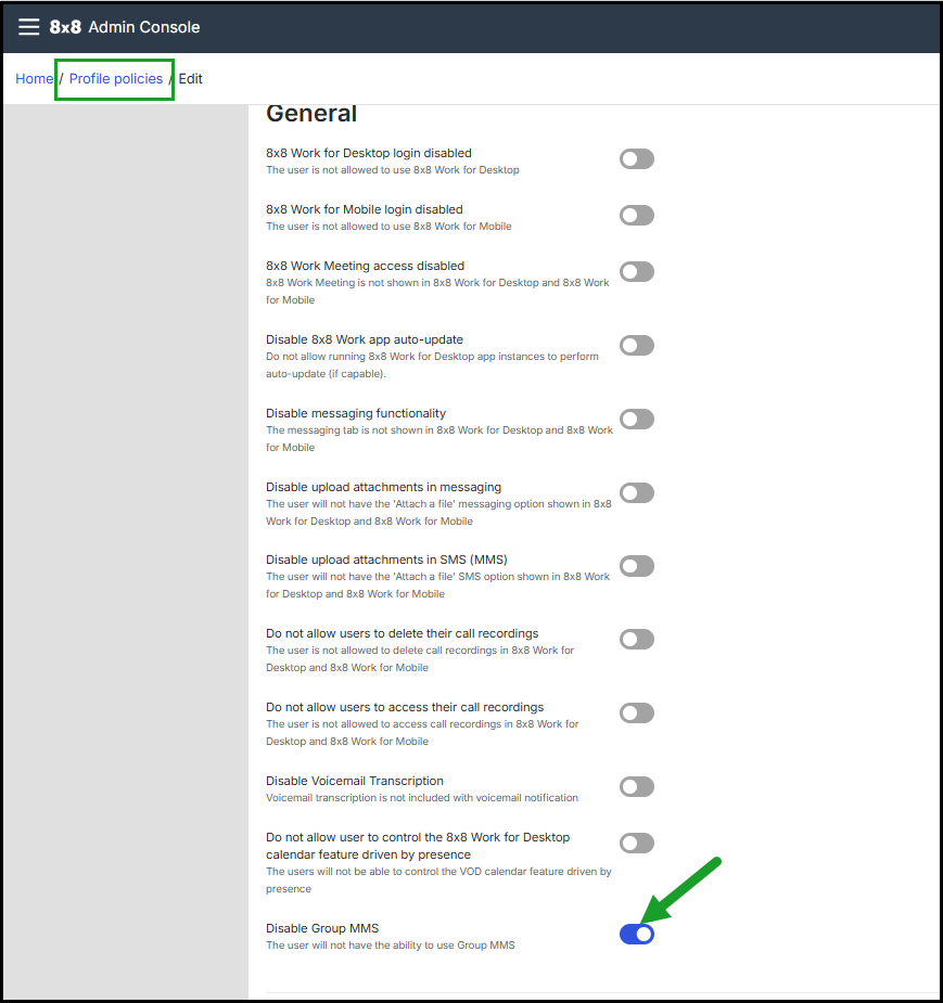 Profile Policies - Restrict users from using Group MMS messaging Profile Policies - Restrict users from using Group MMS messaging