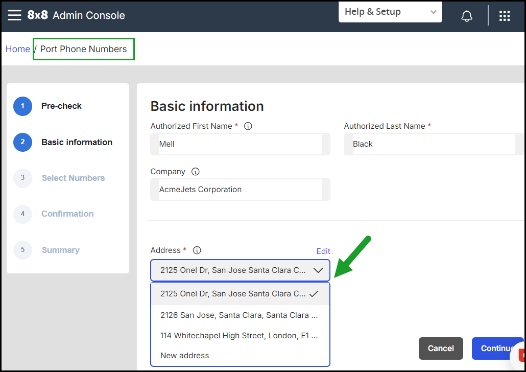 View the newly created US address in the Addresses list when creating a new port number View the newly created US address in the Addresses list when creating a new port number