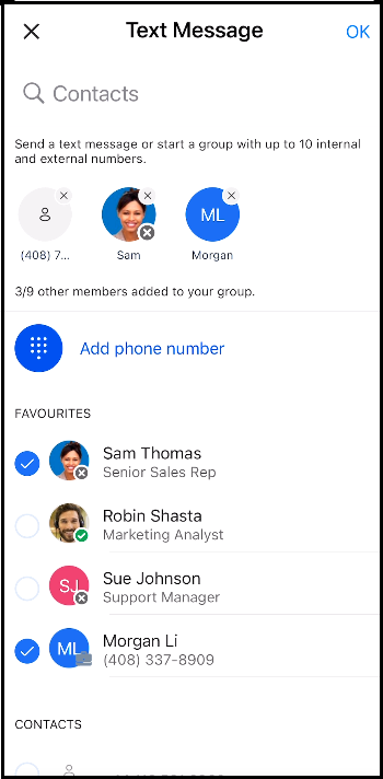 Group MMS messaging - Start a group with internal and external numbers from either the US or Canada Group MMS messaging - Start a group with internal and external numbers from either the US or Canada