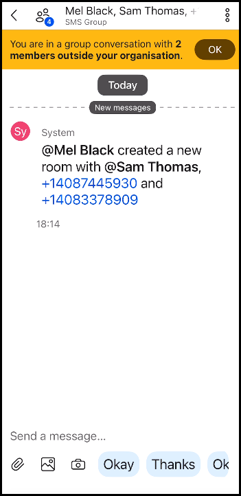 Group MMS messaging - The MMS Group room is automatically created for communication with internal and external numbers Group MMS messaging - The MMS Group room is automatically created for communication with internal and external numbers