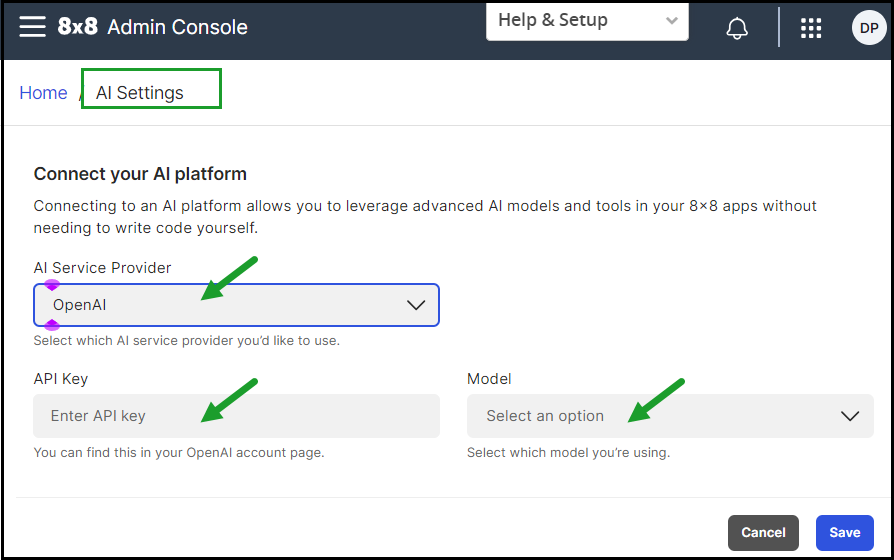 Set up the connection to the AI platform Set up the connection to the AI platform