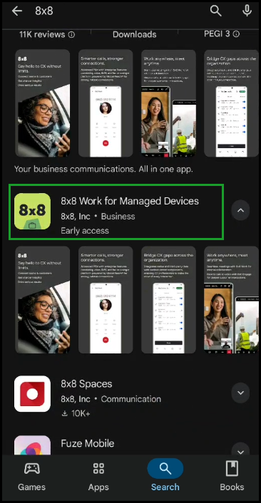 Google Play Store - New 8x8 Work for Managed Devices for customers who use Mobile Device Management (MDM) systems Google Play Store - Presenting the new 8x8 Work for Managed Devices for customers who use Mobile Device Management (MDM) systems
