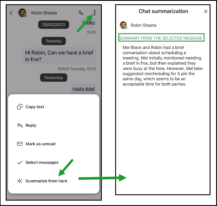 Chat messages - Summarize the conversation starting with a specific message Chat messages - Summarize the conversation starting with a specific message
